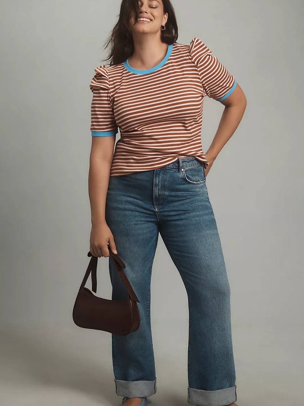 Maeve Pink and Burgundy Stripped Top with Blue Accents - Picture 3 of 7